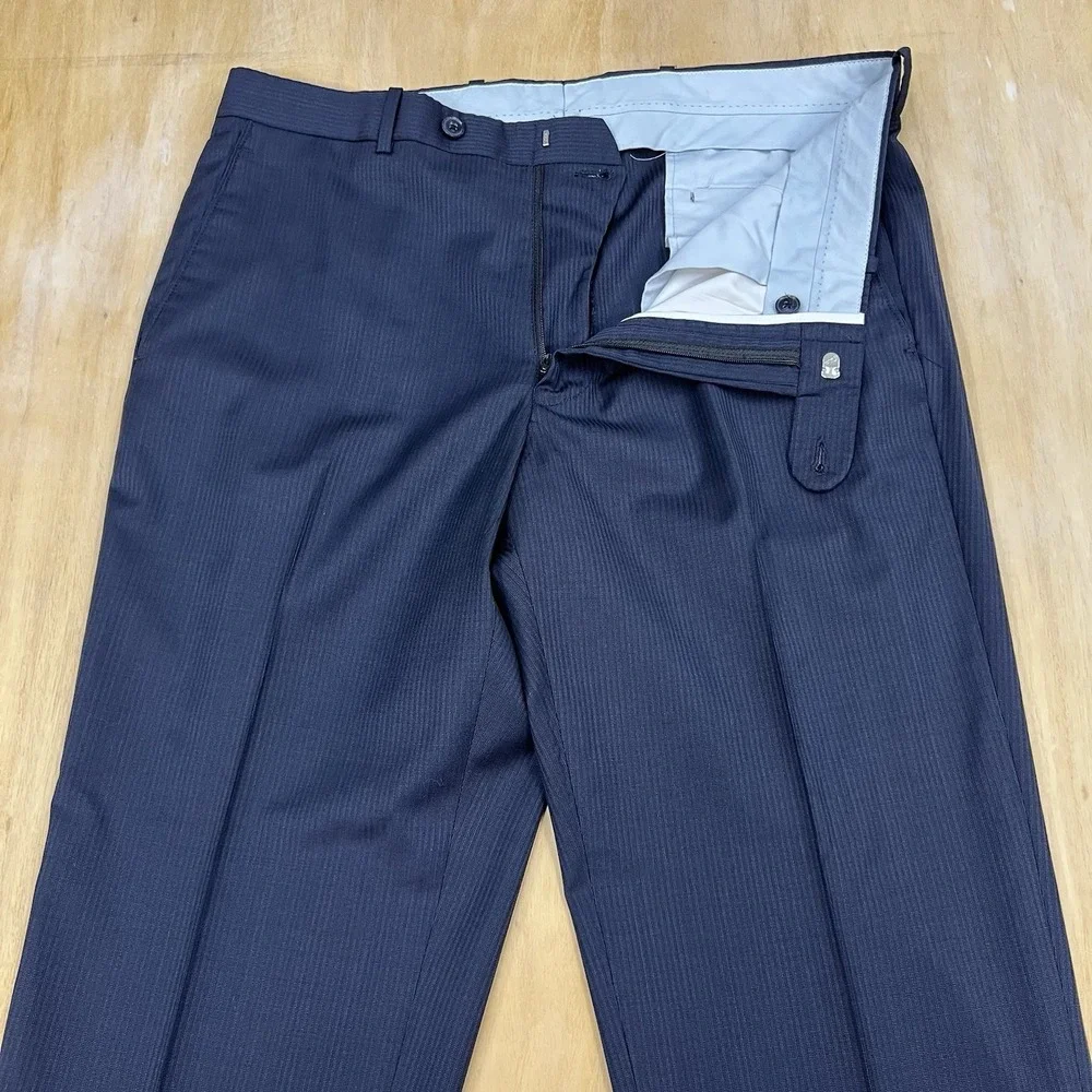 Peter Millar Suit Mens 40R Wool Pants 34x28 Pinstriped Dark Navy Striped